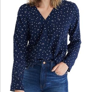 Madewell 100% Silk wrap-front blouse in a heart print